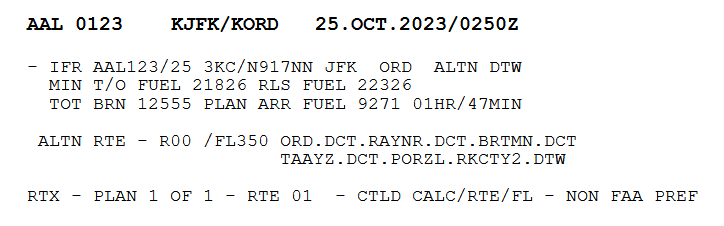 Screenshot of one section of an AAL OFP